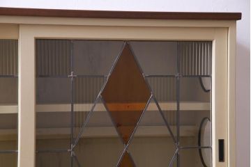 ラフジュ工房オリジナル　古建具リメイク　ノスタルジックなステンドグラス入り戸棚(収納棚、サイドボード)(1)