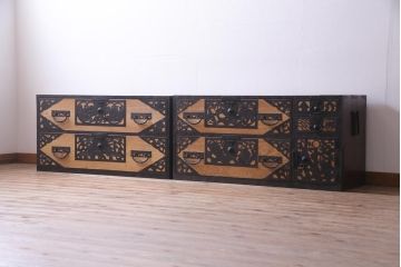 アンティーク家具　古民具　明治期　前面桐材　ローボードとしても使える風格のある佇まいの佐渡箪笥(八幡箪笥、桐箪笥、桐たんす)