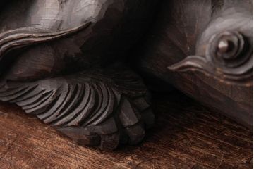 アンティーク雑貨　和製アンティーク　縁起物　総ケヤキ材　木彫りの玉獅子(置き物)