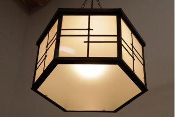 和製アンティーク　真鍮製　和の雰囲気漂う六角形天井照明(吊り下げ照明)
