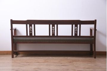 アンティーク家具　和製アンティーク　昭和初期　ナラ材　大正ロマン香る佇まいが魅力的なソファベンチ(長椅子)