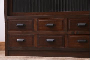 ラフジュ工房オリジナル　リメイク家具　モールガラス入り　古い引き出しを使ったレトロな雰囲気の収納棚(リビングボード、食器棚)