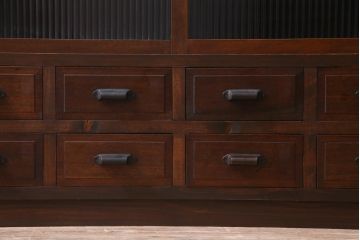 ラフジュ工房オリジナル　リメイク家具　モールガラス入り　古い引き出しを使ったレトロな雰囲気の収納棚(リビングボード、食器棚)
