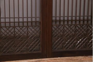 ラフジュ工房オリジナル　リメイク　上品な佇まいが魅力的な書院戸を使ったガラス戸棚(収納棚、サイドボード)