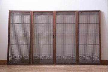 ラフジュ工房オリジナル　リメイク　上品な佇まいが魅力的な書院戸を使ったガラス戸棚(収納棚、サイドボード)