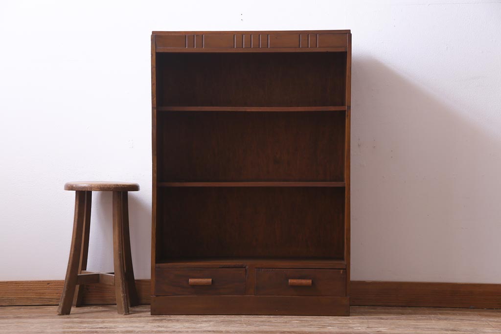 レトロ家具　昭和レトロ　素朴な雰囲気を醸し出す本棚(収納棚、ウッドシェルフ)
