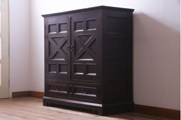 中古　松本民芸家具　衣装盆と取り替えられる棚板付きG型和タンス(チェスト、収納棚、着物箪笥)(定価約67万円)