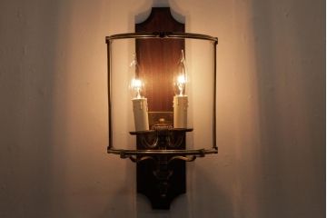 レア!　フランスアンティーク　2灯　ガラスカバー付きのブラケットライト(壁掛けシャンデリア、照明)