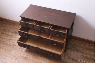 アンティーク家具　和製アンティーク　桐材　明治期の箪笥をリメイクした鉄脚リビングボード(ローボード、チェスト、引き出し、桐箪笥、桐たんす)