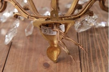 フランスビンテージ　ガラスドロップが煌めく壁掛けシャンデリア(3灯、照明、ウォールブラケット)(2)