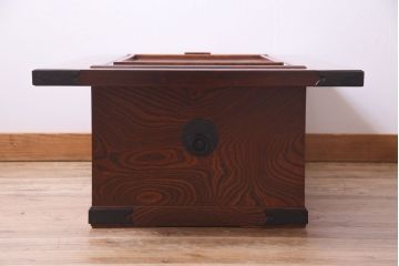 アンティーク雑貨　中古　民芸家具　迫力のある杢目の流れが見事な長火鉢(関西火鉢、囲炉裏、座卓)