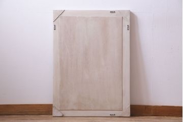 アンティーク雑貨　ラフジュ工房オリジナル　太めのフレームが目を惹くアンティークペイントのウォールミラー(鏡)(1)