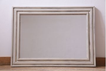 アンティーク雑貨　ラフジュ工房オリジナル　甘くなりすぎないホワイトペイントが魅力のウォールミラー(鏡)