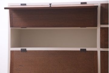 ラフジュ工房オリジナル　コントラストが可愛らしいパタパタ扉のペイント収納棚(戸棚、下駄箱、キャビネット)