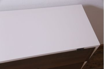 ラフジュ工房オリジナル　コントラストが可愛らしいパタパタ扉のペイント収納棚(戸棚、下駄箱、キャビネット)
