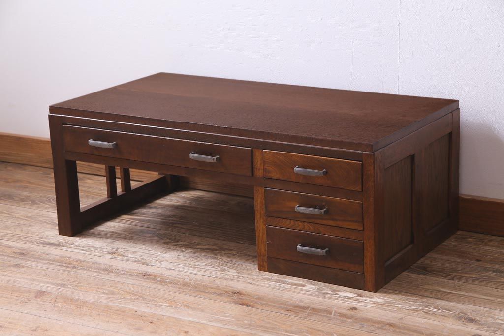 レトロ家具　昭和初期　栓材　レトロで温かみのある文机(片袖机)