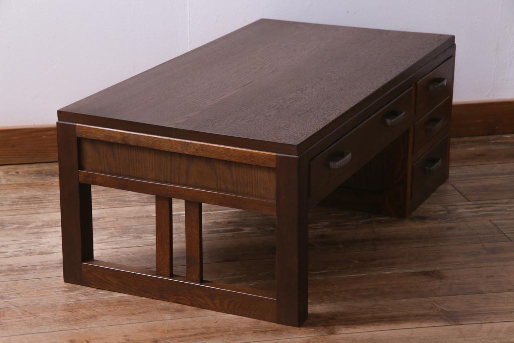 レトロ家具　昭和初期　栓材　レトロで温かみのある文机(片袖机)