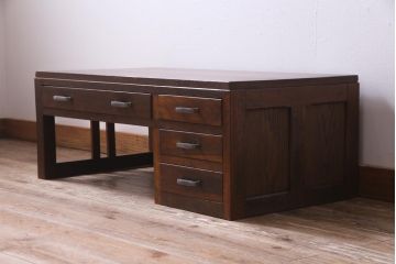 レトロ家具　昭和初期　栓材　レトロで温かみのある文机(片袖机)