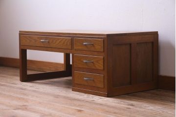 レトロ家具　昭和レトロ　栓材　温もり溢れる明るい色味の文机(片袖机)