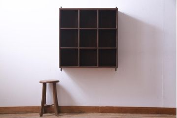 ラフジュ工房オリジナル　リメイク家具　3×3マス　収納しながらディスプレイも楽しめる壁掛けマス目棚(壁掛け収納棚、ウォールラック)