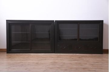 アンティーク家具　和製アンティーク　ヒノキ材　近江産　貫禄ある佇まいが魅力の関西収納棚(重ね収納棚、水屋箪笥)