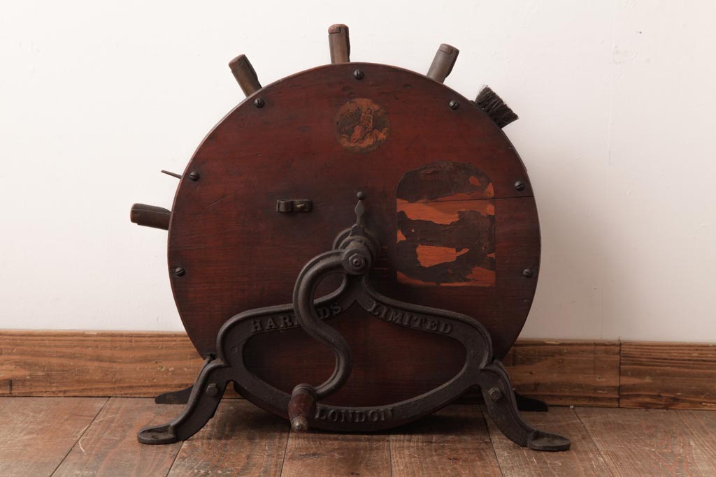 アンティーク雑貨 イギリスアンティーク HARRODS 手回し式 ナイフクリーナー・シャープナー(包丁研ぎ機、ディスプレイ)