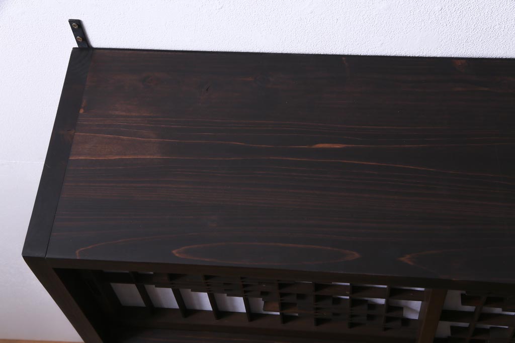 ラフジュ工房オリジナル　障子戸リメイク　組子が和の雰囲気を醸し出す壁掛け戸棚(ウォールシェルフ、書院戸)