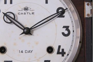 アンティーク雑貨　昭和レトロ　Meiji(明治時計社)　CASTLE　14DAY　手巻き式柱時計(振り子時計、掛け時計)