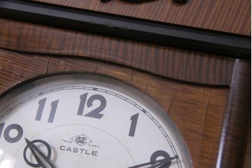 アンティーク雑貨　昭和レトロ　Meiji(明治時計社)　CASTLE　14DAY　手巻き式柱時計(振り子時計、掛け時計)
