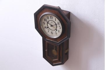 アンティーク雑貨　大正昭和初期　横浜エムズイ商会　八角尾長のクラシカルな柱時計(壁掛け時計、振り子時計)