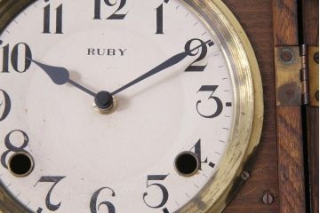 アンティーク雑貨　和製アンティーク　RUBY CLOCK　電池式　東京ルビー印の掛け時計(柱時計)