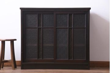 ラフジュ工房オリジナル　当時物色ガラス入り　古建具をリメイクした大正ロマン香る戸棚(収納棚)