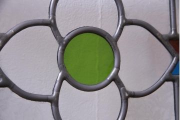 和製アンティーク　ラフジュ工房オリジナルステンドグラス　リメイク　大正ロマン香るお洒落な欄間(明り取り、ディスプレイ)