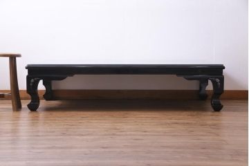 中古　民芸家具　ガラス天板付き　鳳凰　気品漂う螺鈿細工の座卓(ローテーブル)
