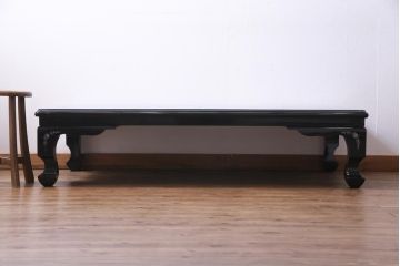 中古　民芸家具　ガラス天板付き　鳳凰　気品漂う螺鈿細工の座卓(ローテーブル)