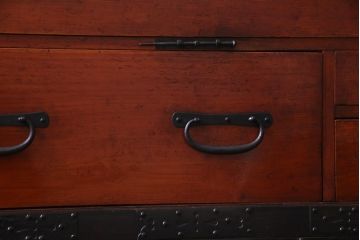 アンティーク家具　古民具　明治期　観音扉　風格のあるヒノキ材製の重ね箪笥(衣装箪笥)