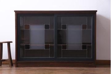 ラフジュ工房オリジナル　古建具リメイク　ノスタルジックなステンドグラス入り戸棚(収納棚、サイドボード)