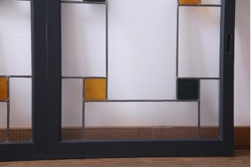 ラフジュ工房オリジナル　古建具リメイク　ノスタルジックなステンドグラス入り戸棚(収納棚、サイドボード)