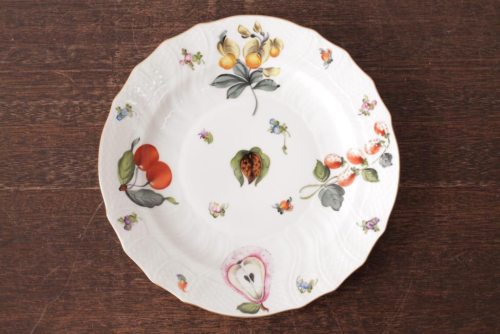 中古　ハンガリー　HEREND(ヘレンド)　FRN　フルーツネッカー　23cmプレート(サラダ皿、洋食器)
