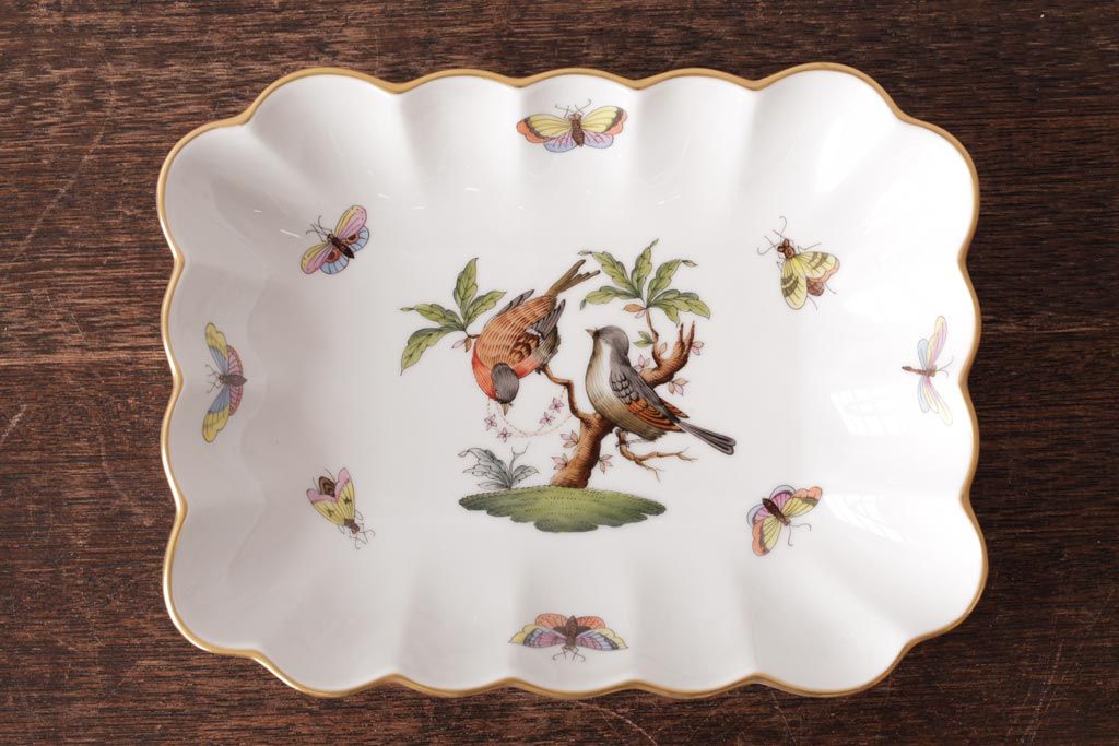 中古　ハンガリー　HEREND(ヘレンド)　RO　ロスチャイルドバード　ナッツディッシュ(長方型ボウル)