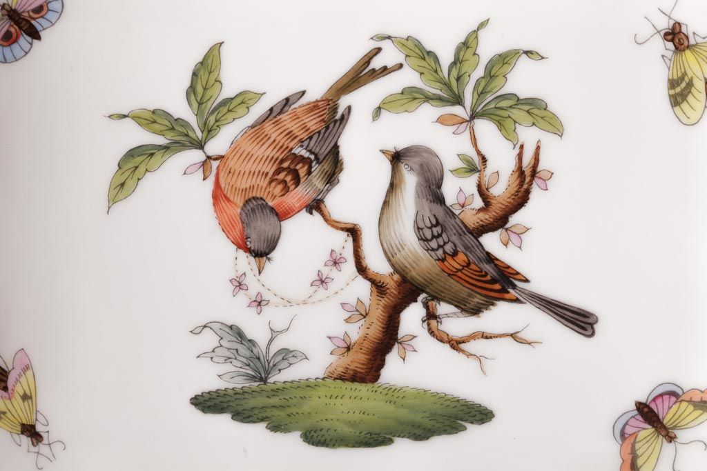 中古　ハンガリー　HEREND(ヘレンド)　RO　ロスチャイルドバード　ナッツディッシュ(長方型ボウル)