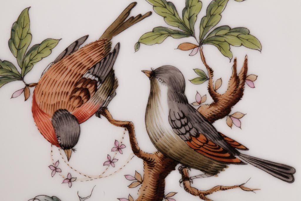 中古　ハンガリー　HEREND(ヘレンド)　RO　ロスチャイルドバード　ナッツディッシュ(長方型ボウル)