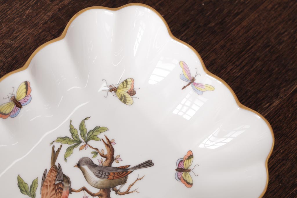 中古　ハンガリー　HEREND(ヘレンド)　RO　ロスチャイルドバード　ナッツディッシュ(長方型ボウル)