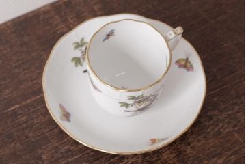 中古美品　HEREND HVNGARY(ヘレンド)　ロスチャイルドバード　モカカップ&ソーサー(洋食器)(定価約2万6千円)