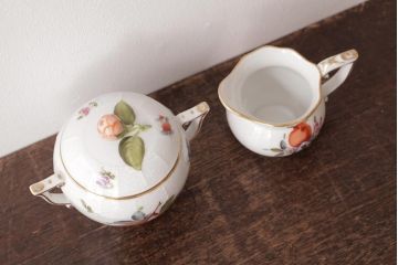アンティーク雑貨　中古　ハンガリー　HEREND(ヘレンド)　フルーツコンポジション　ティーセット(シュガーポット、クリーマー)