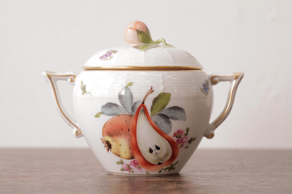 アンティーク雑貨　中古　ハンガリー　HEREND(ヘレンド)　フルーツコンポジション　ティーセット(シュガーポット、クリーマー)