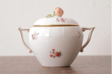 アンティーク雑貨　中古　ハンガリー　HEREND(ヘレンド)　フルーツコンポジション　ティーセット(シュガーポット、クリーマー)