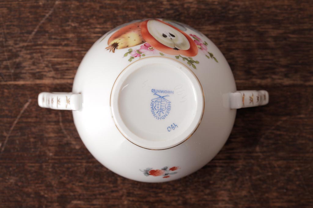 アンティーク雑貨　中古　ハンガリー　HEREND(ヘレンド)　フルーツコンポジション　ティーセット(シュガーポット、クリーマー)