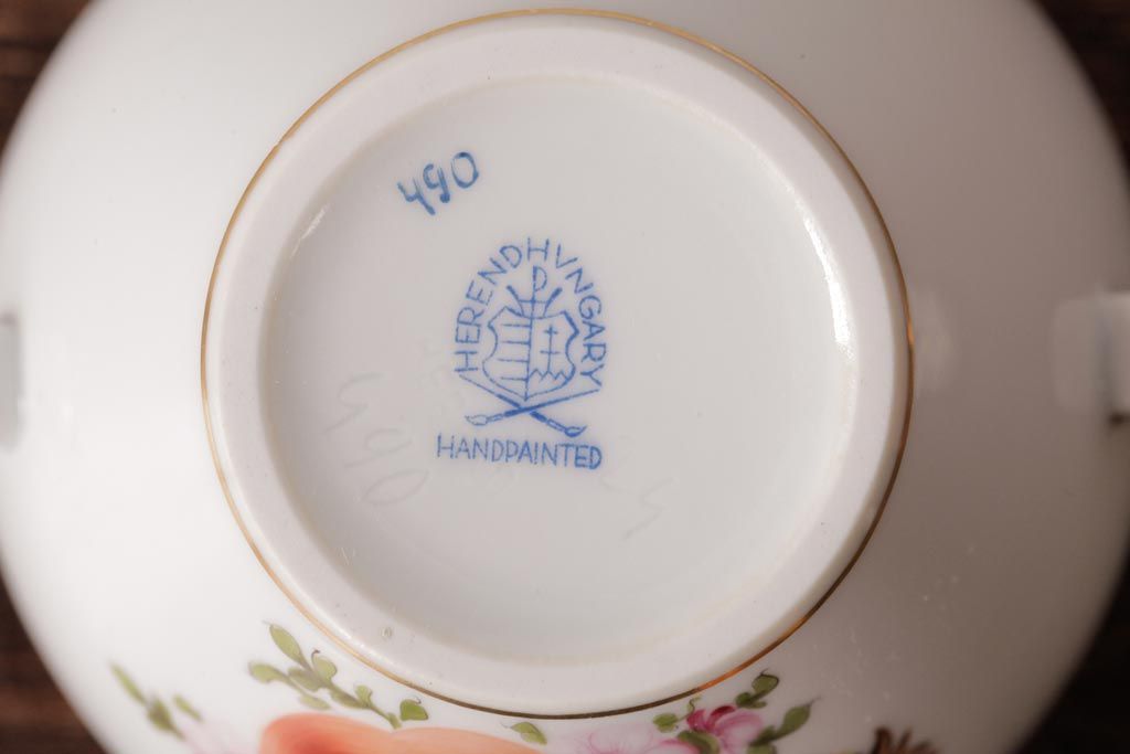 アンティーク雑貨　中古　ハンガリー　HEREND(ヘレンド)　フルーツコンポジション　ティーセット(シュガーポット、クリーマー)