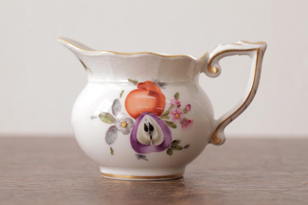 アンティーク雑貨　中古　ハンガリー　HEREND(ヘレンド)　フルーツコンポジション　ティーセット(シュガーポット、クリーマー)